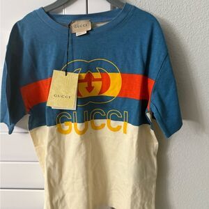 Brand new with tags Gucci Blue and Cream Tee size 6